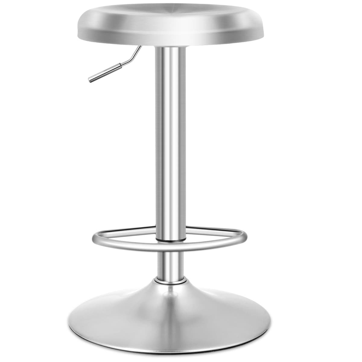 CostwayTabouret de Bar Rond et Pivotant avec Repose-pieds Hauteur Réglable Base Non Marquante Tabouret à Hauteur de Comptoir Argent