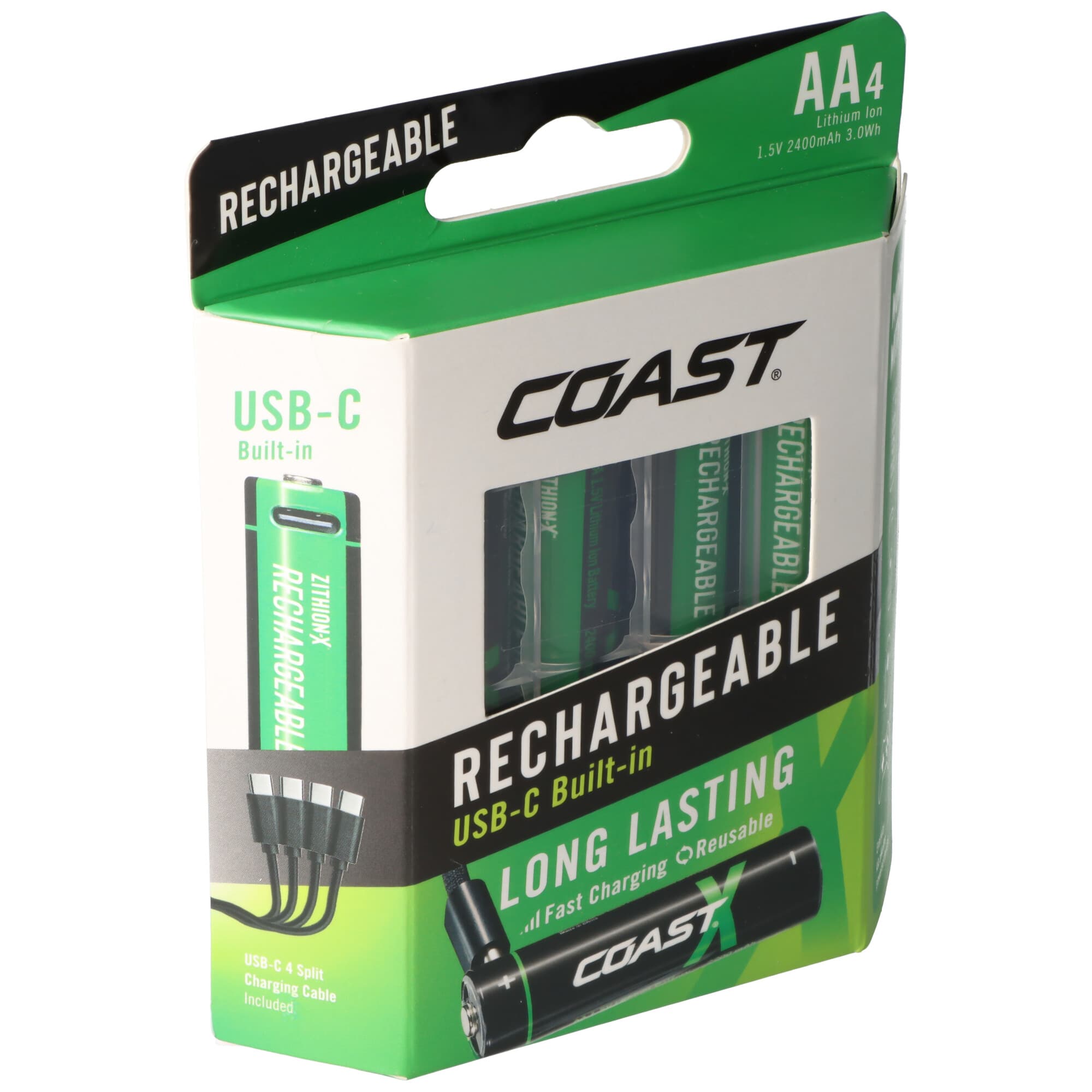 Piles lithium-ion Mignon AA 1,5 V 2 400 mAh, avec câble de chargement USB-C 4 en 1